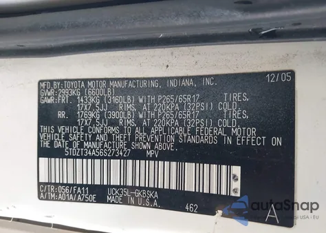 2006 Toyota Sequoia Sr5 V8 from USA, damaged, VIN 5TDZT34A56S273427